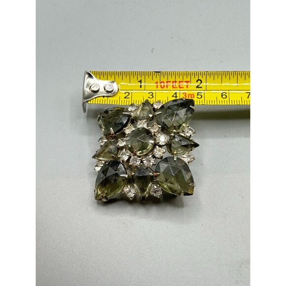 Vintage Grey Black Diamond Shape Rhinestones Pin Brooch Silver Tone Layered Pin - Picture 9 of 9